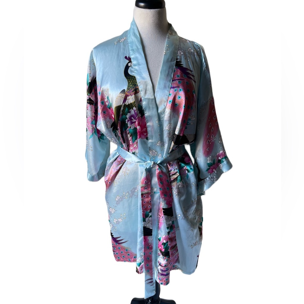 Peacock Silky Blue Robe